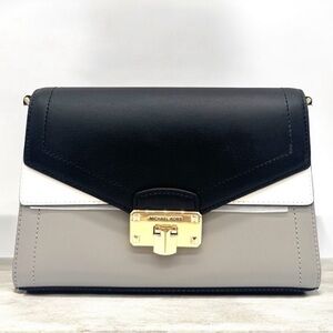 Michael Kors Kinsley Medium Shoulder Flap Crossbody Bag Optic White Multi